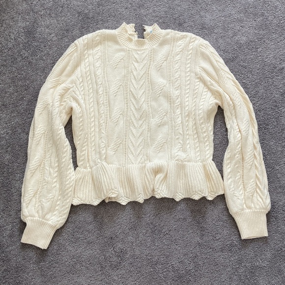 Draper James RSVP Ivory Ruffled Scallop Hem Cable Knit Sweater, XXL - Picture 4 of 10